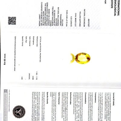 5.23 Ct IGI Certified Unheated Untreated Natural Ceylon Yellow Sapphire 5.23 Ct IGI Certified Unheated Untreated Natural Ceylon Yellow Sapphire