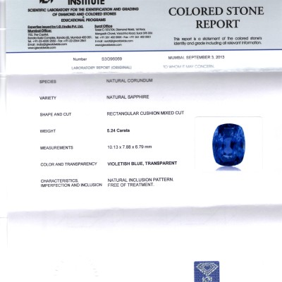 5.24 Ct Certified Unheated Untreated Natural Ceylon Blue Sapphire AA 5.24 Ct Certified Unheated Untreated Natural Ceylon Blue Sapphire AA