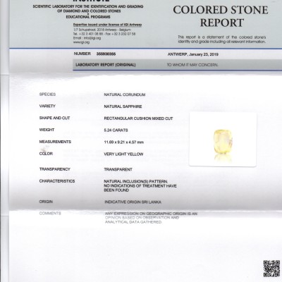 5.24 Ct IGI Certified Unheated Untreated Natural Ceylon Yellow Sapphire 5.24 Ct IGI Certified Unheated Untreated Natural Ceylon Yellow Sapphire