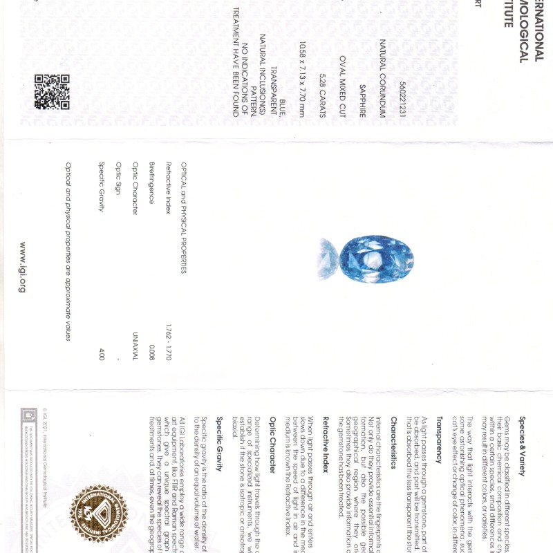 5.28 Ct IGI Certified Unheaated Untreated Natural Ceylon Blue Sapphire AA 5.28 Ct IGI Certified Unheaated Untreated Natural Ceylon Blue Sapphire AA