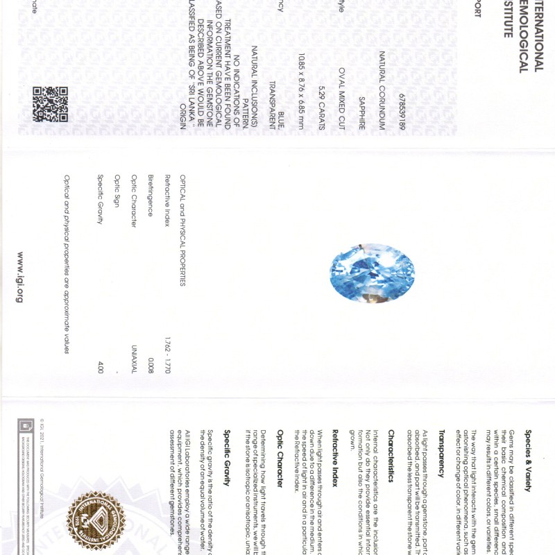 5.29 Ct IGI Certified Unheated Untreated Natural Ceylon Blue Sapphire