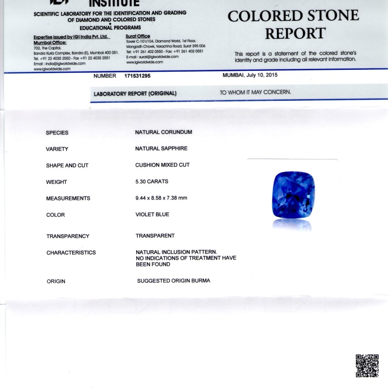 5.30 Ct Deep Blue Unheated Untreated Natural Burma Blue Sapphire 5.30 Ct Deep Blue Unheated Untreated Natural Burma Blue Sapphire