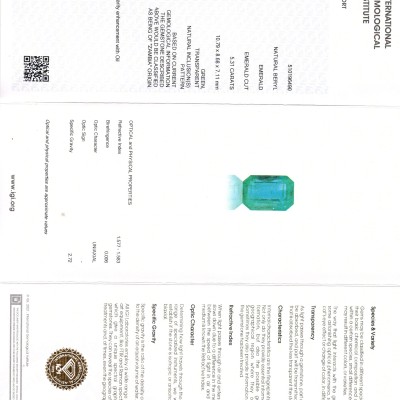 5.31 Ct IGI Certified Untreated Natural Zambian Emerald Gemstone AAAAA