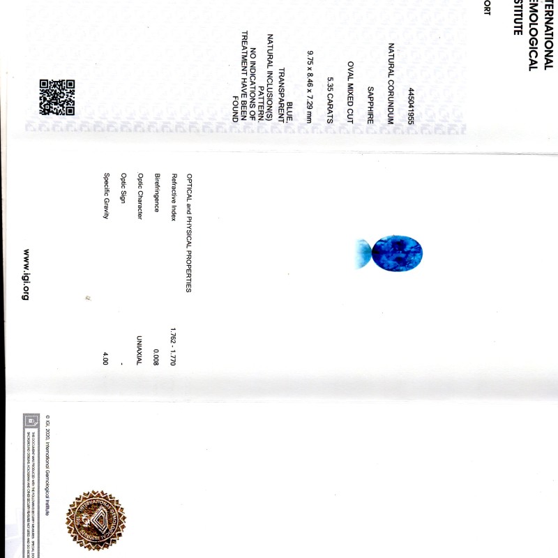 5.35 Ct IGI Certified Unheated Untreated Natural Ceylon Blue Sapphire