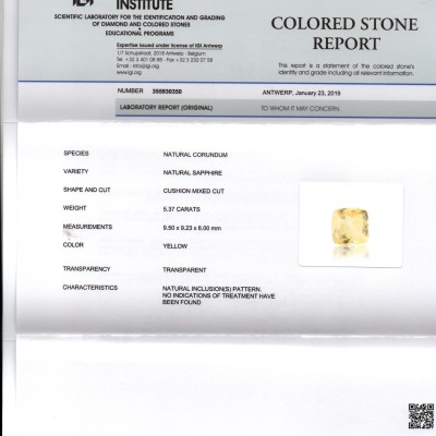 5.37 Ct IGI Certified Unheated Untreated Natural Ceylon Yellow Sapphire 5.37 Ct IGI Certified Unheated Untreated Natural Ceylon Yellow Sapphire