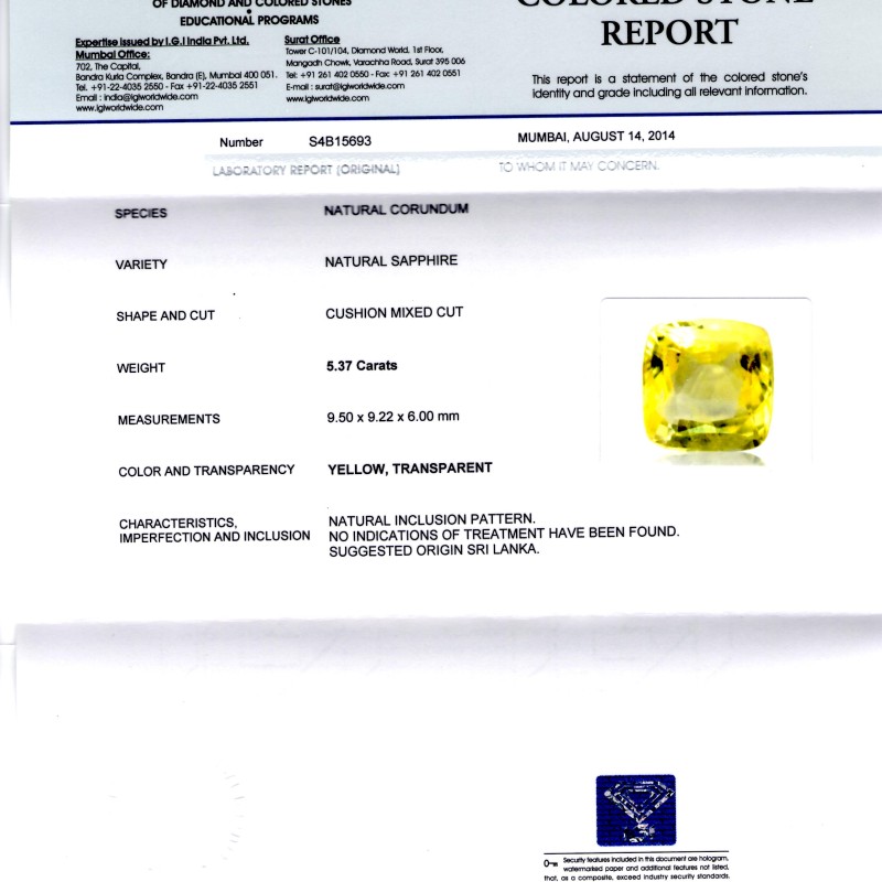 5.37 Ct Unheated Untreated Natural Ceylon Yellow Sapphire AAA 5.37 Ct Unheated Untreated Natural Ceylon Yellow Sapphire AAA