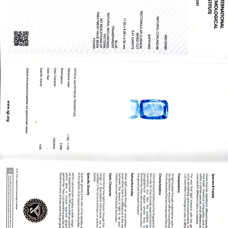 5.41 Ct IGI Certified Unheated Untreated Natural Ceylon Blue Sapphire AA 5.41 Ct IGI Certified Unheated Untreated Natural Ceylon Blue Sapphire AA
