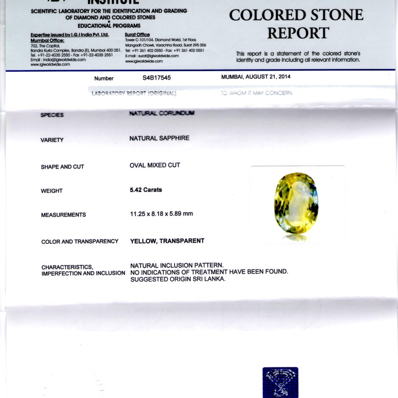 5.42 Ct Unheated Natural Ceylon Yellow Blue Mix Pitambari Sapphire