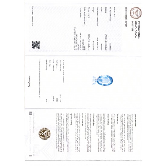 5.49 Ct IGI Certified Unheated Untreated Natural Ceylon Blue Sapphire