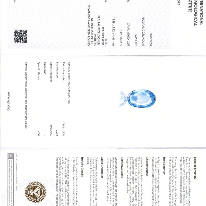 5.49 Ct IGI Certified Unheated Untreated Natural Ceylon Blue Sapphire 5.49 Ct IGI Certified Unheated Untreated Natural Ceylon Blue Sapphire