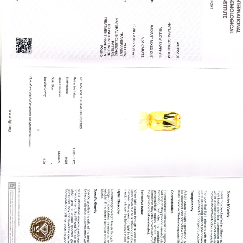 5.51 Ct IGI Certified Unheated Untreated Natural Ceylon Yellow Sapphire AAAA 5.51 Ct IGI Certified Unheated Untreated Natural Ceylon Yellow Sapphire AAAA