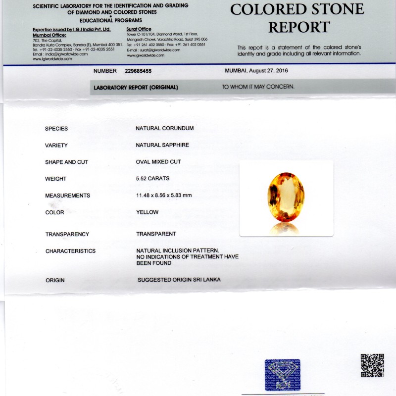 5.52 Ct Unheated Untreated Natural Ceylon Yellow Sapphire AAA++ 5.52 Ct Unheated Untreated Natural Ceylon Yellow Sapphire AAA++