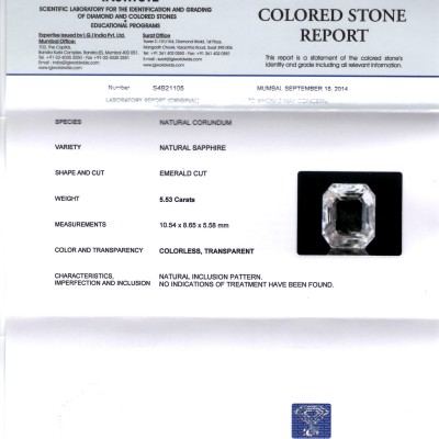 5.53 Ct IGI Certified Unheated Untreated Natural Premium White Sapphire 5.53 Ct IGI Certified Unheated Untreated Natural Premium White Sapphire