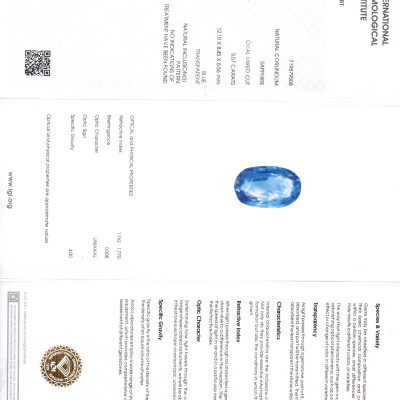 5.57 Ct IGI Certified Unheated Untreated Natural Ceylon Blue Sapphire 5.57 Ct IGI Certified Unheated Untreated Natural Ceylon Blue Sapphire