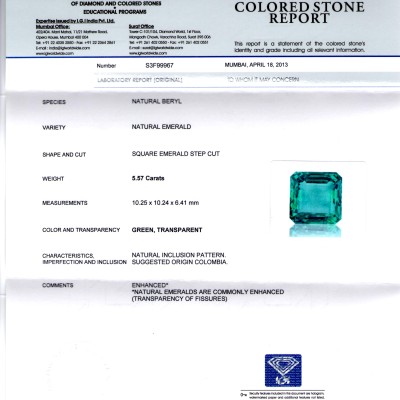 5.57 Ct Top Quality IGI Certified Natural Eye Clean Colombian Emerald AAAAA