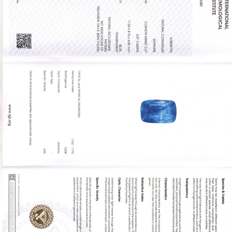 5.57 Ct IGI Certified Unheated Untreated Natural Ceylon Blue Sapphire 5.57 Ct IGI Certified Unheated Untreated Natural Ceylon Blue Sapphire