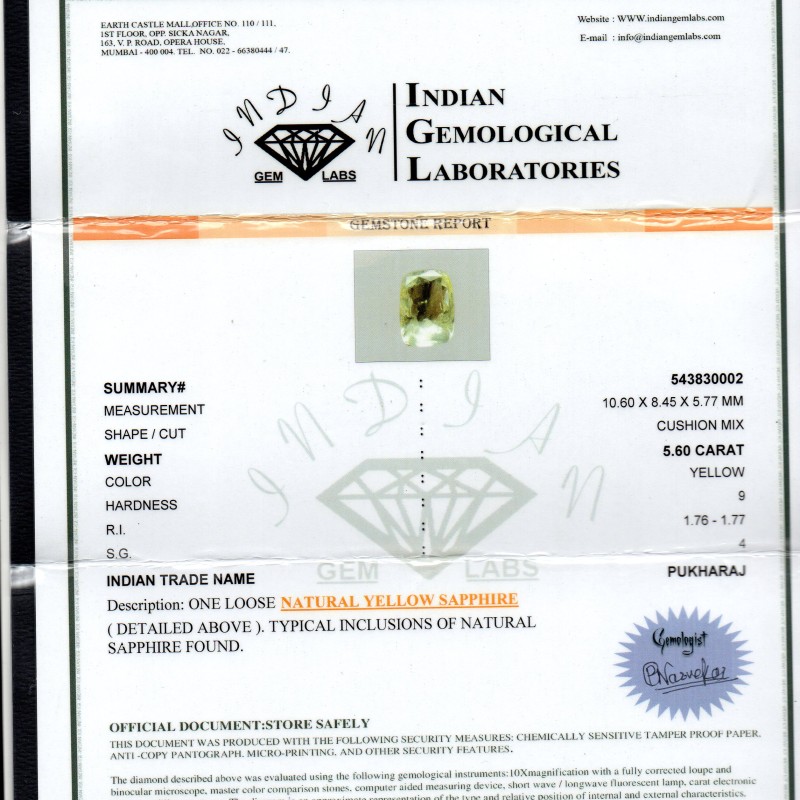 5.60 Ct 9 Ratti Unheated Untreated Natural Ceylon Yellow Sapphire Gems 5.60 Ct 9 Ratti Unheated Untreated Natural Ceylon Yellow Sapphire Gems