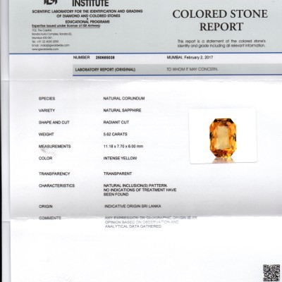 5.62 Ct Unheated Untreated Natural Ceylon Yellow Sapphire AAAAA 5.62 Ct Unheated Untreated Natural Ceylon Yellow Sapphire AAAAA