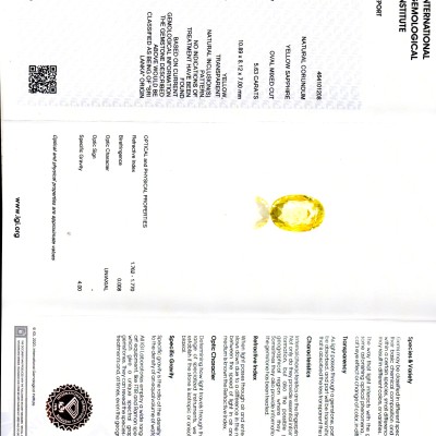 5.63 Ct IGI Certified Unheated Untreated Natural Ceylon Yellow Sapphire 5.63 Ct IGI Certified Unheated Untreated Natural Ceylon Yellow Sapphire