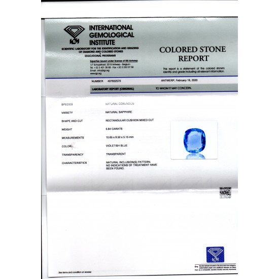 5.64 Ct IGI Certified Unheated Untreated Natural Ceylon Blue Sapphire
