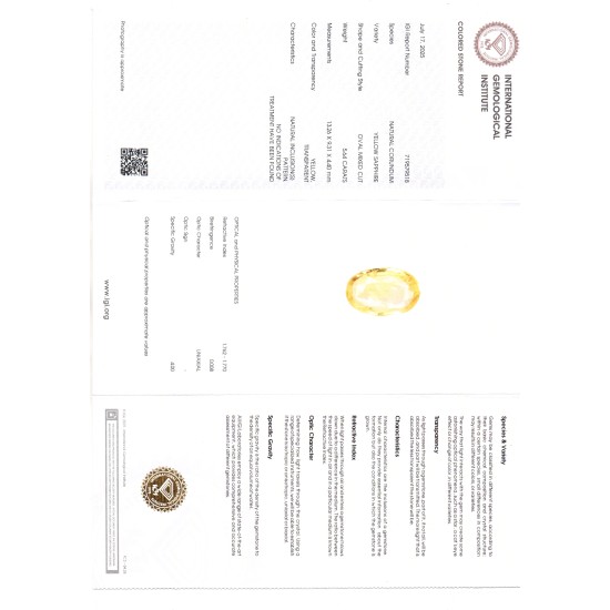5.64 Ct IGI Certified Unheated Untreated Natural Ceylon Yellow Sapphire 5.64 Ct IGI Certified Unheated Untreated Natural Ceylon Yellow Sapphire