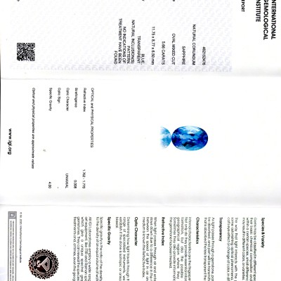5.66 Ct IGI Certified Unheated Untreated Natural Ceylon Blue Sapphire AA
