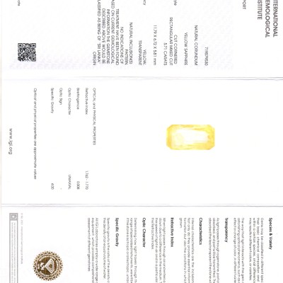 5.71 Ct IGI Certified Unheated Untreated Natural Ceylon Yellow Sapphire 5.71 Ct IGI Certified Unheated Untreated Natural Ceylon Yellow Sapphire