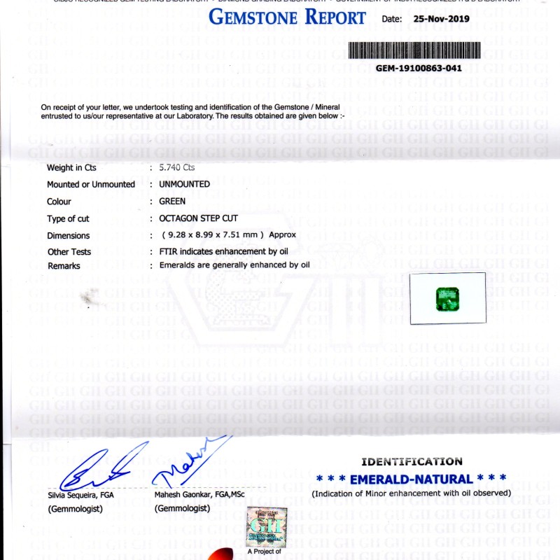 5.74 Ct GII Certified Untreated Natural Zambian Emerald Gems AAAAA 5.74 Ct GII Certified Untreated Natural Zambian Emerald Gems AAAAA