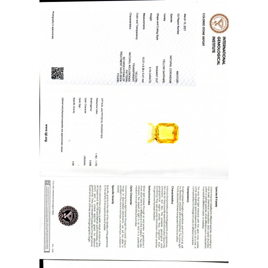 5.74 Ct IGI Certified Unheated Untreated Natural Ceylon Yellow Sapphire AAA
