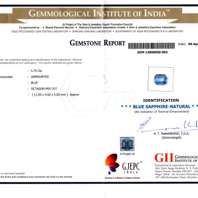 5.75 Ct Unheated Untreted Certified Natural Ceylon Blue Sapphire 5.75 Ct Unheated Untreted Certified Natural Ceylon Blue Sapphire