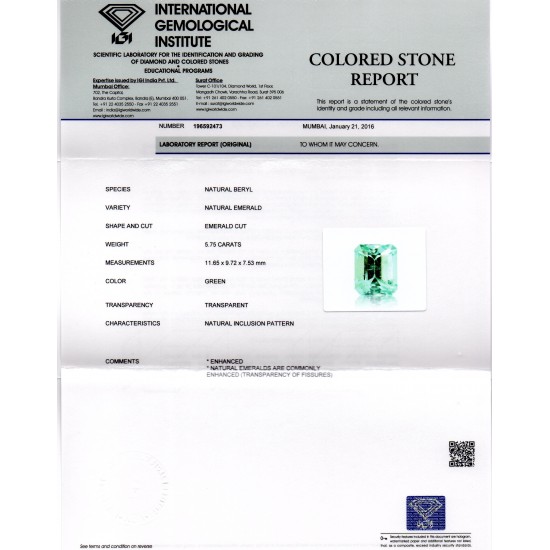 5.75 Ct Unheated Natural Colombian Emerald Gemstone**RARE**