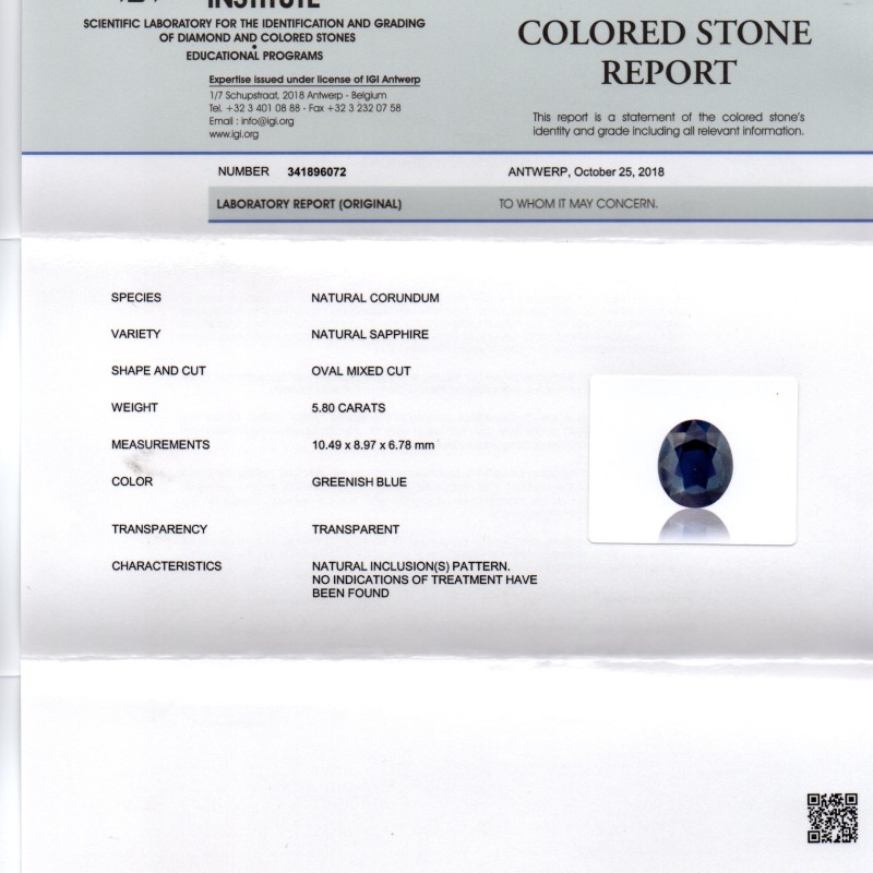 5.80 Ct IGI Certified Unheated Untreated Natural Deep Blue Sapphire AAA 5.80 Ct IGI Certified Unheated Untreated Natural Deep Blue Sapphire AAA