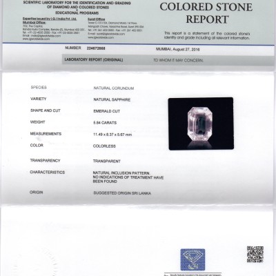 5.84 Ct IGI Certified Unheated Untreated Natural Ceylon White Sapphire AAAA 5.84 Ct IGI Certified Unheated Untreated Natural Ceylon White Sapphire AAAA