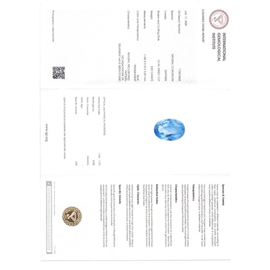 5.92 Ct IGI Certified Unheated Untreated Natural Ceylon Blue Sapphire