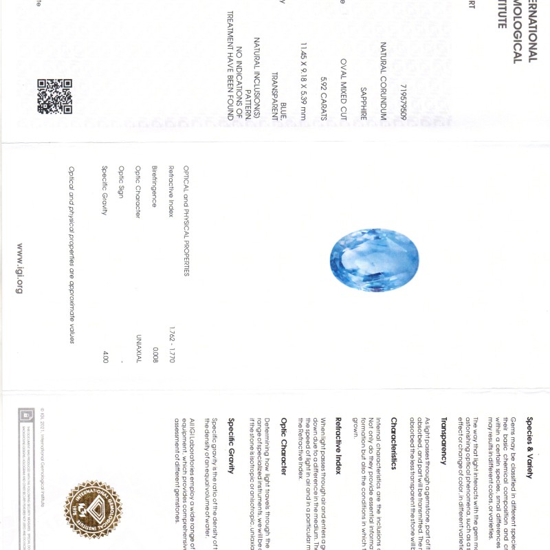5.92 Ct IGI Certified Unheated Untreated Natural Ceylon Blue Sapphire 5.92 Ct IGI Certified Unheated Untreated Natural Ceylon Blue Sapphire