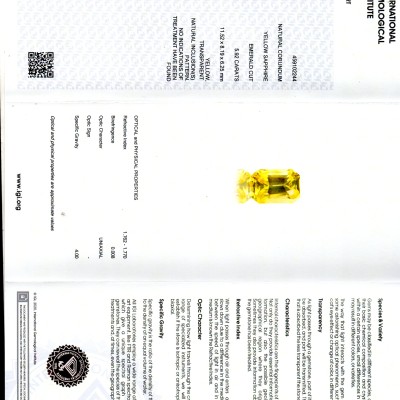 5.92 Ct IGI Certified Unheated Untreated Natural Ceylon Yellow Sapphire AAA