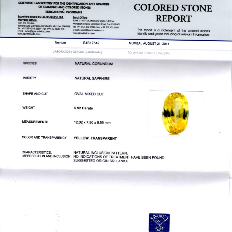 5.92 Ct Unheated Untreated Natural Ceylon Yellow Sapphire/Pukhraj AA 5.92 Ct Unheated Untreated Natural Ceylon Yellow Sapphire/Pukhraj AA