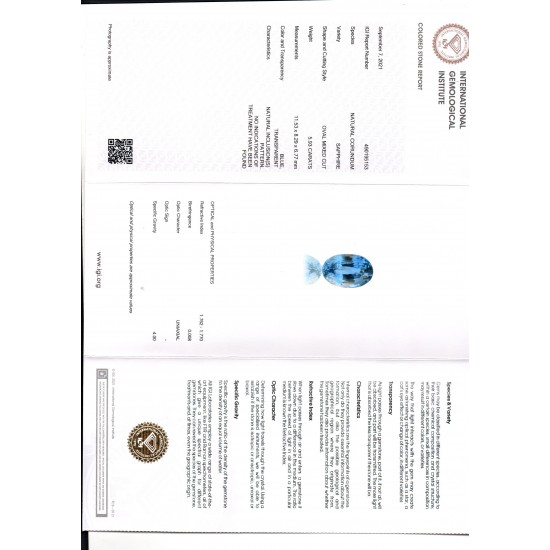 5.93 Ct IGI Certified Unheated Untreated Natural Ceylon Blue Sapphire AAA
