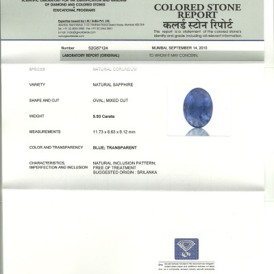 5.93 Ct IGI Certified Natural Unheated Ceylon Blue Sapphire ++ 5.93 Ct IGI Certified Natural Unheated Ceylon Blue Sapphire ++
