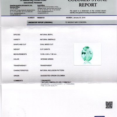 5.97 Ct Unheated Natural Colombian Emerald Gemstone**RARE** 5.97 Ct Unheated Natural Colombian Emerald Gemstone**RARE**