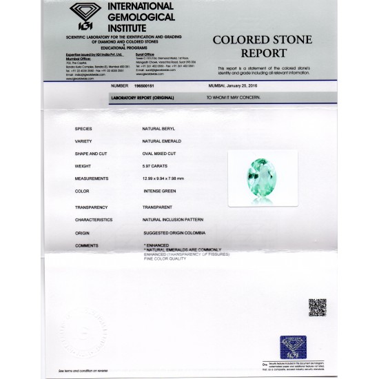 5.97 Ct Unheated Natural Colombian Emerald Gemstone**RARE**