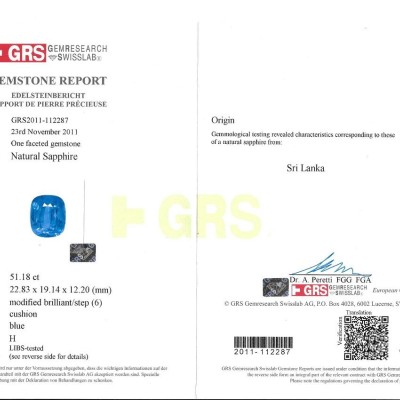 Huge 51.18 Ct GRS Certified Untreated Natural Ceylon Blue Sapphire AA Huge 51.18 Ct GRS Certified Untreated Natural Ceylon Blue Sapphire AA