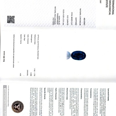 6.01 Ct IGI Certified Untreated Natural Ceylon Deep Blue Sapphire