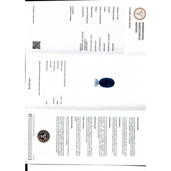 6.01 Ct IGI Certified Untreated Natural Ceylon Deep Blue Sapphire