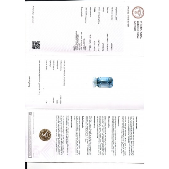 6.01 Ct IGI Certified Unheated Untreated Natural Ceylon Blue Sapphire AAAAA