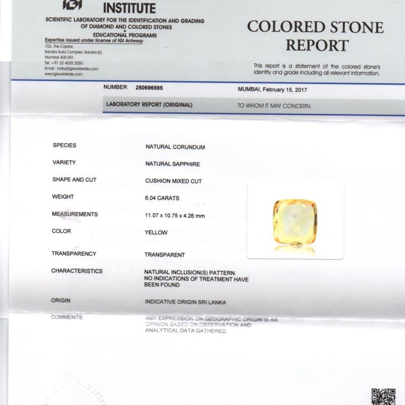 6.04 Ct Unheated Untreated Natural Ceylon Yellow Sapphire Gemstone 6.04 Ct Unheated Untreated Natural Ceylon Yellow Sapphire Gemstone