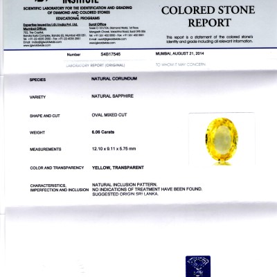 6.06 Ct Unheated Untreated Natural Ceylon Yellow Sapphire/Pukhraj AA 6.06 Ct Unheated Untreated Natural Ceylon Yellow Sapphire/Pukhraj AA