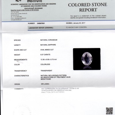 6.07 Ct Unheated Untreated Natural Ceylon White Sapphire Gemstones 6.07 Ct Unheated Untreated Natural Ceylon White Sapphire Gemstones