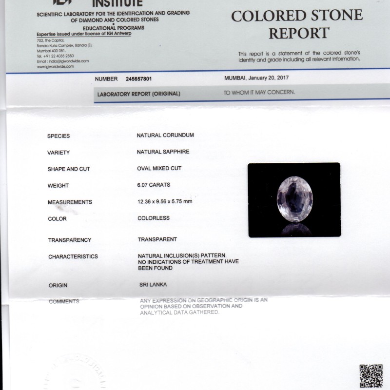 6.07 Ct Unheated Untreated Natural Ceylon White Sapphire Gemstones 6.07 Ct Unheated Untreated Natural Ceylon White Sapphire Gemstones