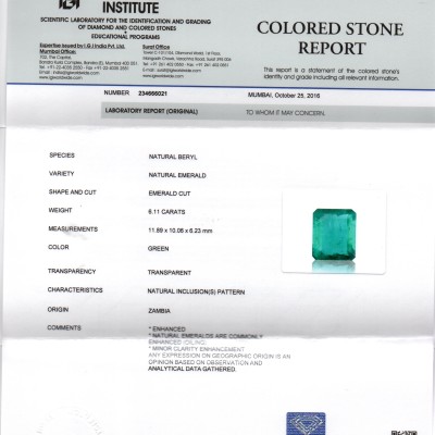 6.11 Ct Untreated Natural Zambian Emerald Gemstones AAAAA 6.11 Ct Untreated Natural Zambian Emerald Gemstones AAAAA
